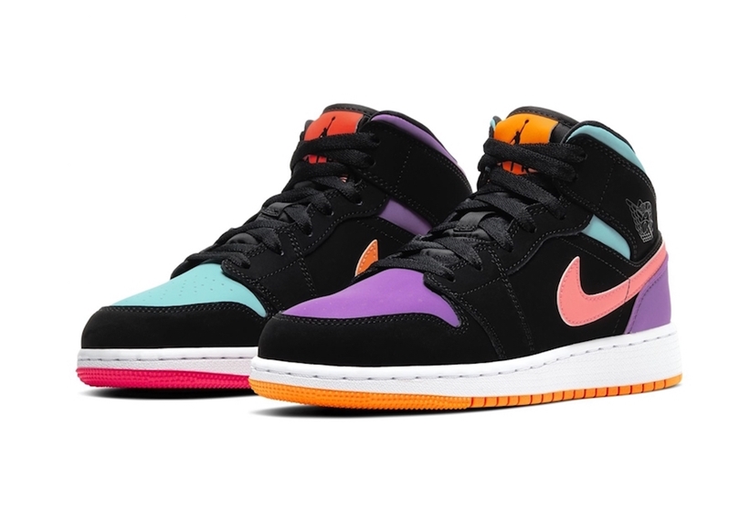 ナイキ GS エア ジョーダン 1 レトロ ミッド “ブラック/ティール/パープル” (NIKE GS AIR JORDAN 1 RETRO MID “Black/Teal/Purple”)