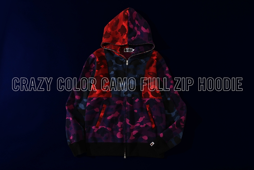 A BATHING APEからCOLOR CAMOをMIXして仕上げたフーディ「CRAZY COLOR CAMO FULL ZIP HOODIE」が9/21から発売 (ア ベイシング エイプ)