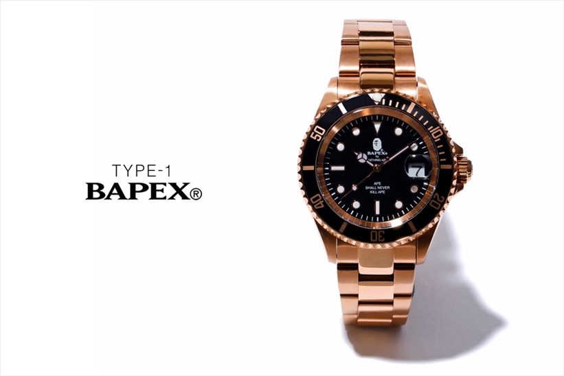 “ピンクゴールド”カラーの A BATHING APE オリジナルリストウォッチ「TYPE 1 BAPEX」が10/5から発売 (ア ベイシング エイプ)