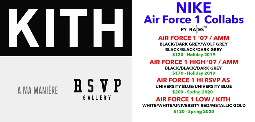 【リーク】2019 HOLIDAY-2020 SPRING 発売予定！ KITH / RSVP Gallery / A Ma Maniére × NIKE AIR FORCE 1 (ナイキ エア フォース 1)