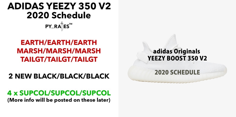 2020年のアディダス オリジナルス イージー 350 ブースト V2のスケジュール (adidas Originals YEEZY 350 BOOST V2 2020 RELEASE)