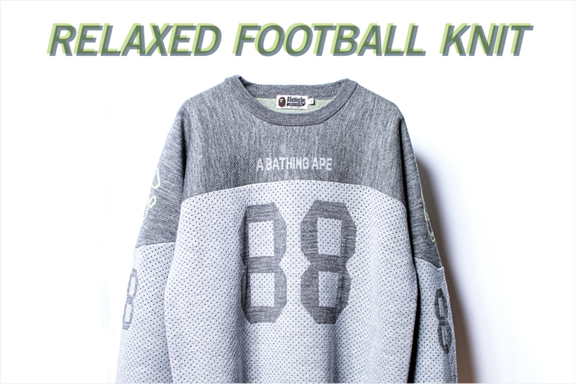 A BATHING APEからフットボールTシャツならではのデザインをニット地で表現した「RELAXED FOOTBALL KNIT」が11/2発売 (ア ベイシング エイプ)