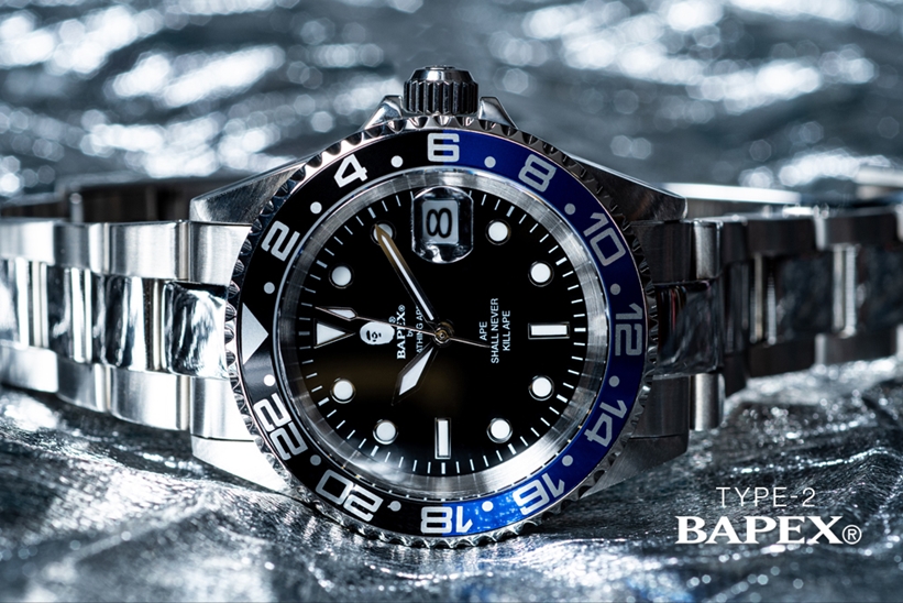 “ブラック/シルバー”カラーの A BATHING APE オリジナルリストウォッチ「TYPE 2 BAPEX」が11/9から発売 (ア ベイシング エイプ)