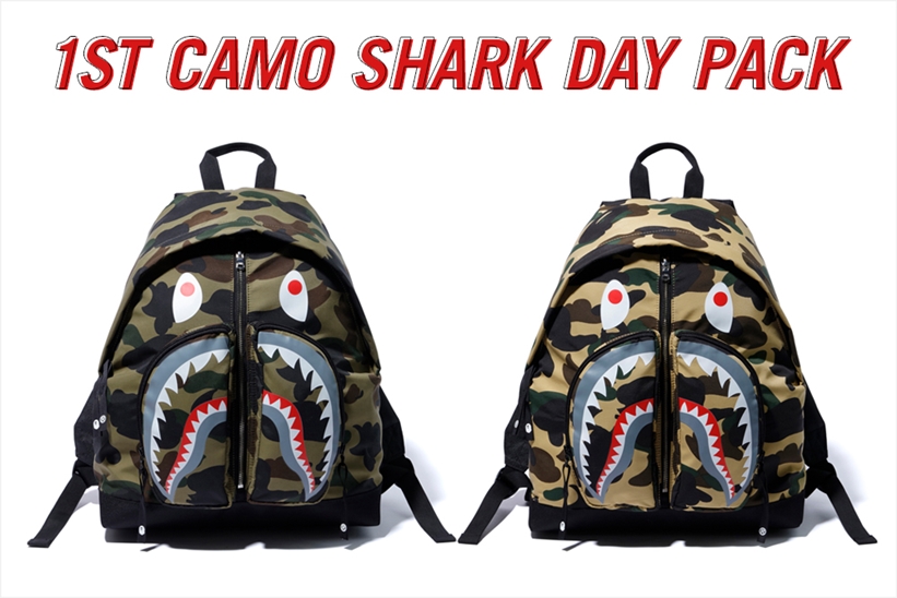 A BATHING APEからシャークモチーフが大胆にデザインされたデイパック「1ST CAMO SHARK DAY PACK」が11/16発売 (ア ベイシング エイプ)