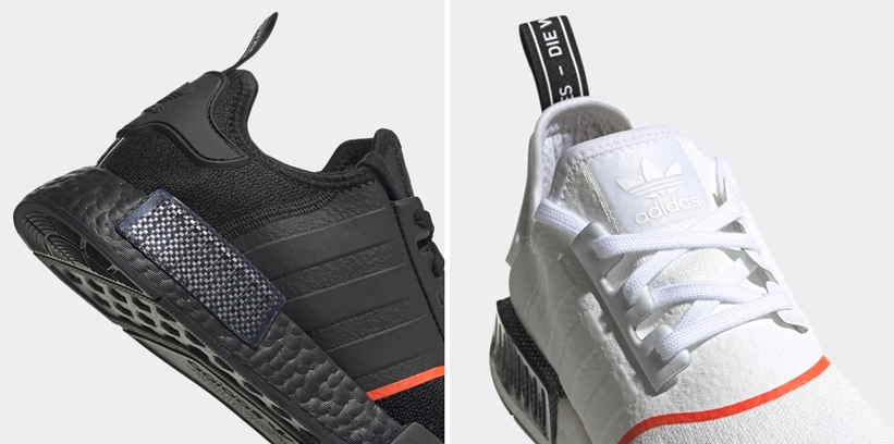 耐候性オーバーレイとシースルーミッドソールプラグを備えた adidas Originals NMD_R1 "Black/White" (アディダス オリジナルス エヌ エム ディー アールワン) [EE5085,5086]