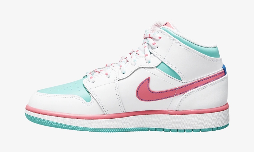 ナイキ GS エア ジョーダン 1 ミッド “ホワイト/デジタルピンク/オーロラグリーン” (NIKE GS AIR JORDAN 1 MID “White/Digital Pink/Aurora Green”) [555112-102]