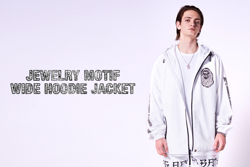 A BATHING APEから煌めきの強いジュエリーをイメージしたプリントを施したワイドシルエットのフーディジャケット「JEWELRY MOTIF WIDE HOODIE JACKET」が2/15発売 (ア ベイシング エイプ)