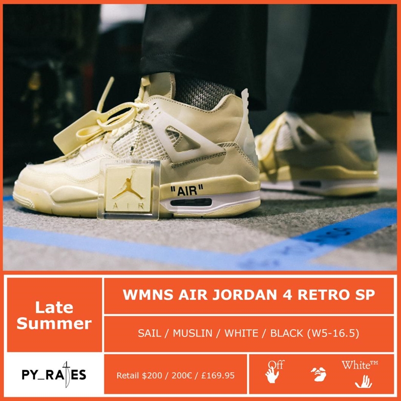 7/25発売予定！オフホワイト × ナイキ ウィメンズ エア ジョーダン 4 SP “セイル” (OFF-WHITE NIKE AIR JORDAN 4 SP “Sail”) [CV9388-100]