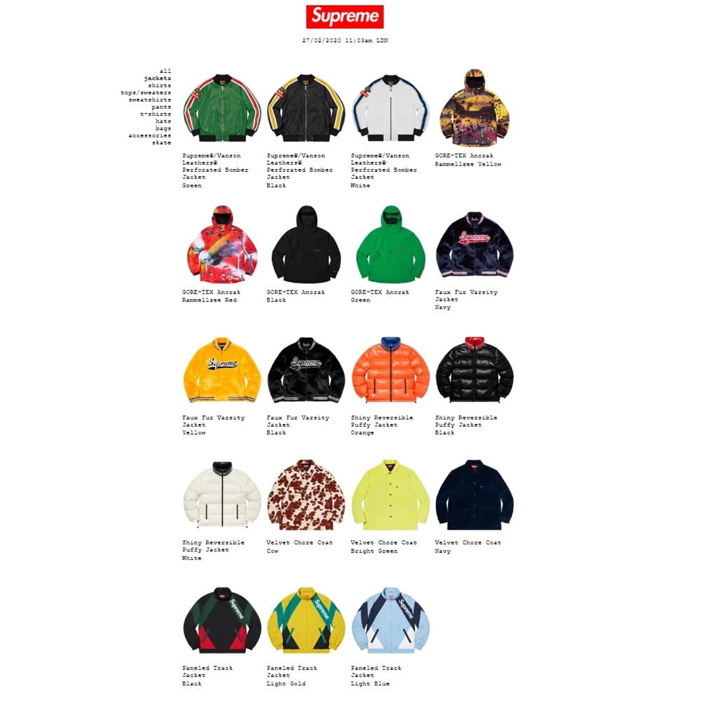 【国内 2/22 立ち上げ】シュプリーム (SUPREME) 2020 SPRING/SUMMER LOOKBOOK (2020年 春夏 ルックブック)