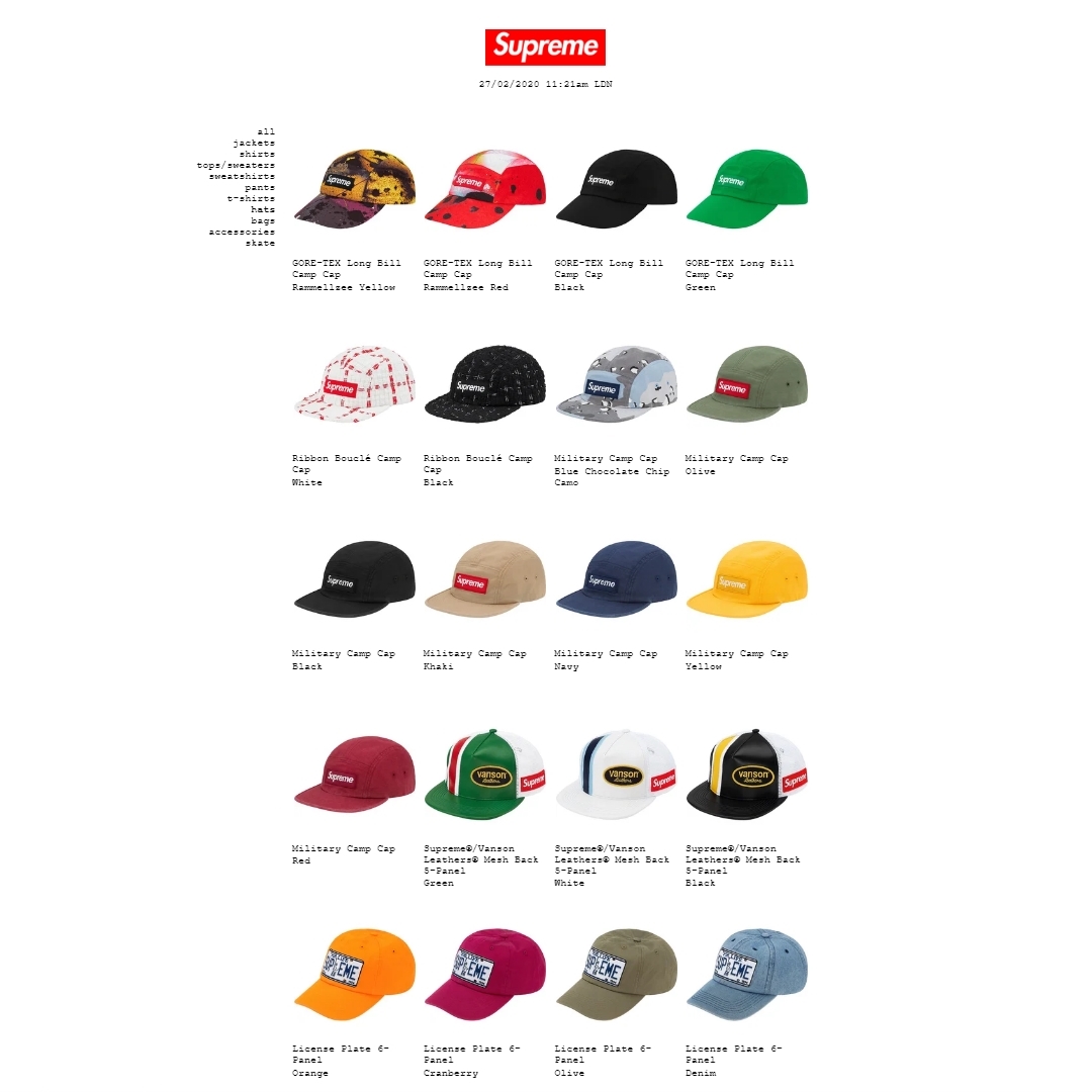 【国内 2/22 立ち上げ】シュプリーム (SUPREME) 2020 SPRING/SUMMER LOOKBOOK (2020年 春夏 ルックブック)