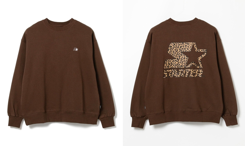 アニマル柄とブランドロゴが融合した STARTER BLACK LABEL × BEAMS 別注 ロゴ クルーネック スウェット (スターター ブラック レーベル ビームス)