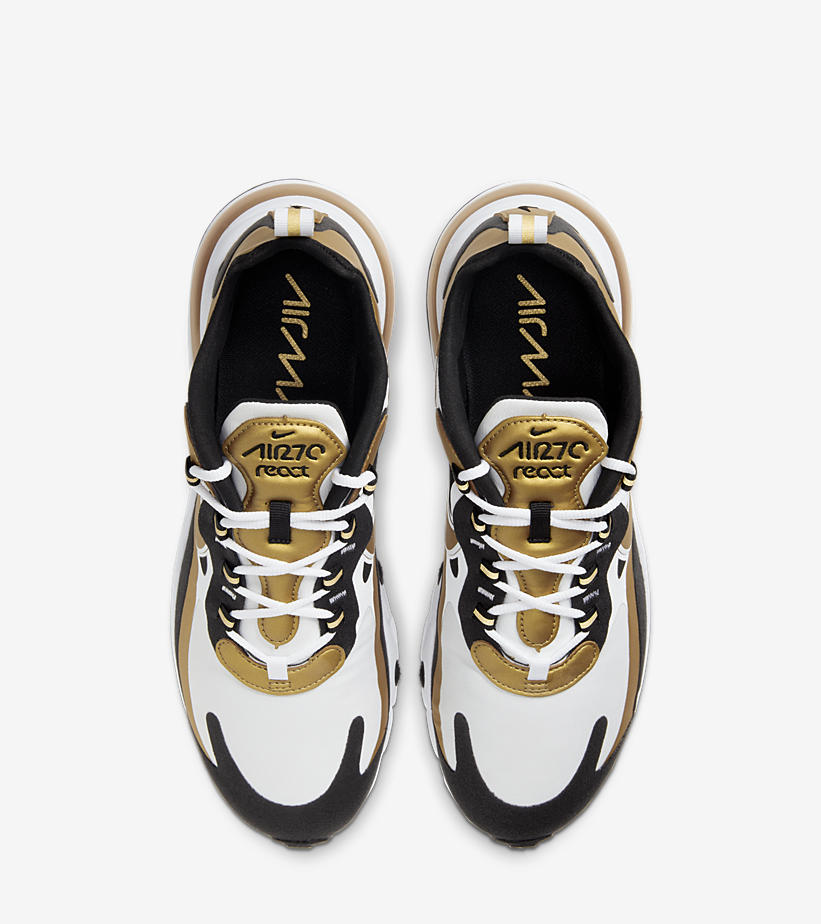 ナイキ エア マックス 270 リアクト “ホワイト/ブラック/メタリックゴールド” (NIKE AIR MAX 270 REACT “White/Black/Metallic Gold”) [CW7298-100]