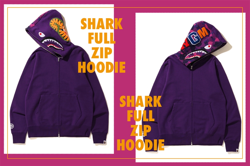 A BATHING APEからネイビー、レッド、パープルのシャークフーディ「SHARK FULL ZIP HOODIE」が3/7発売 (ア ベイシング エイプ)