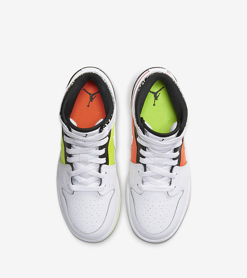 ナイキ GS エア ジョーダン 1 レトロ ミッド “ホワイト/ブラック/オレンジ/イエロー” (NIKE GS AIR JORDAN 1 RETRO MID “White/Black/Orange/Yellow”) [554725-870]