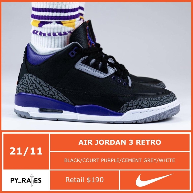 11/14 発売予定！ナイキ エア ジョーダン 3 “コートパープル” (NIKE AIR JORDAN 3 “Court Purple”) [CT8532-050]