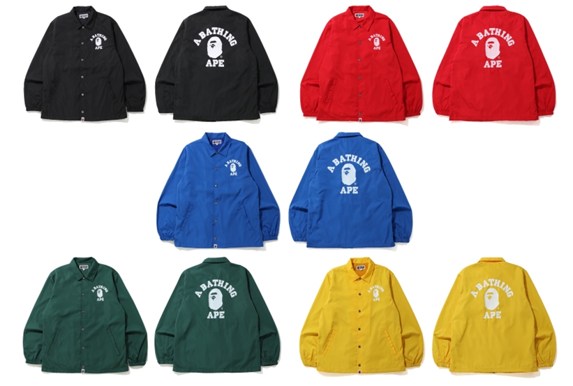A BATHING APEから鮮やかな5色展開のカレッジロゴを配したコーチジャケット「COLLEGE COACH JACKET」が4/11発売 (ア ベイシング エイプ)