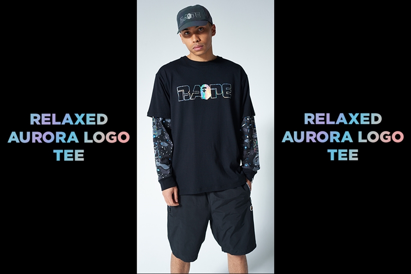 光を受けて煌めくオーロラプリントで仕上げたA BATHING APE「RELAXED AURORA LOGO TEE」が4/17発売 (ア ベイシング エイプ)