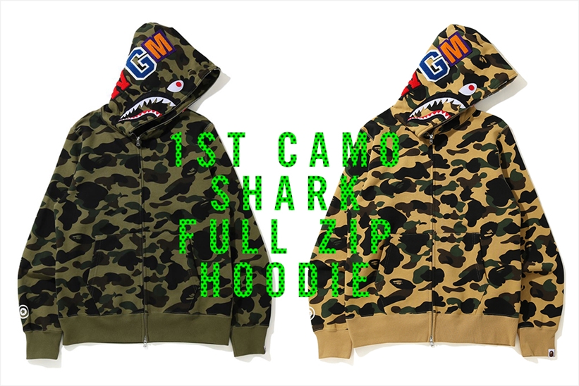 1ST CAMO × シャークモチーフを組みあせたA BATHING APE「1ST CAMO SHARK FULL ZIP HOODIE」が4/17発売 (ア ベイシング エイプ)