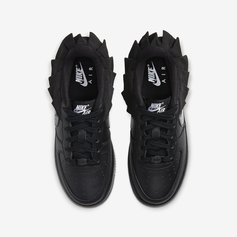 ナイキ GS エア フォース 1 07 ロー ラッフル “ブラック/ホワイト” (NIKE GS AIR FORCE 1 07 LOW RUFFLE “Black/White”) [CI2302-001]