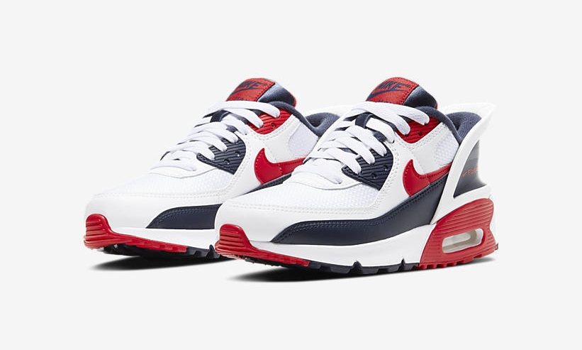 ナイキ GS エア マックス 90 フライイーズ “ホワイト/レッド/ネイビー” (NIKE GS AIR MAX 90 FLYEASE “White/Red/Navy”) [CV0526-104]