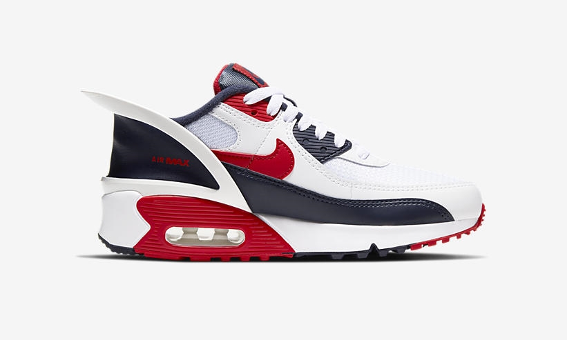 ナイキ GS エア マックス 90 フライイーズ “ホワイト/レッド/ネイビー” (NIKE GS AIR MAX 90 FLYEASE “White/Red/Navy”) [CV0526-104]