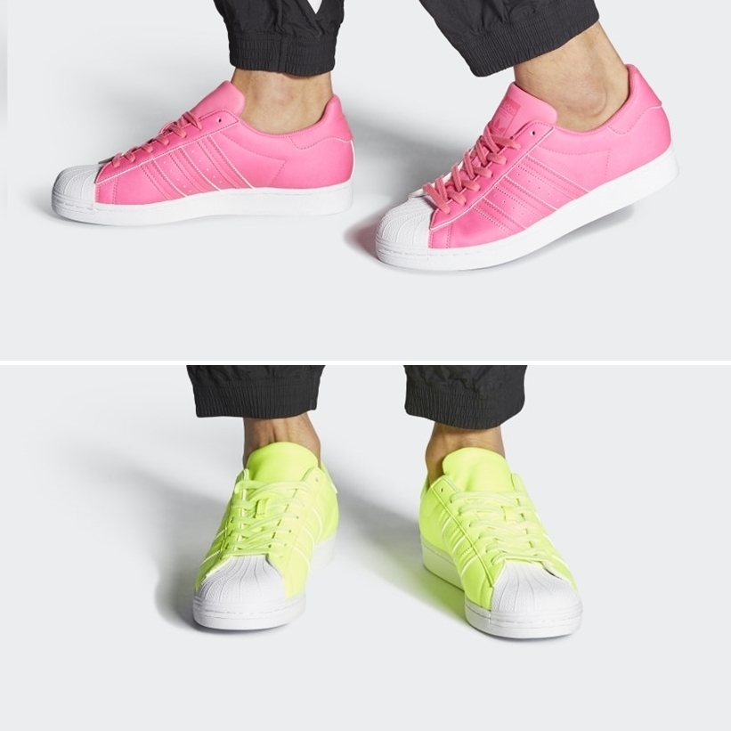 ネオンカラーが輝るアディダス オリジナルス スーパースター "ソーラーピンク/ソーラーイエロー" (adidas Originals SUPERSTAR “Solar Pink/Solar Yellow”) [FY2743,2744]