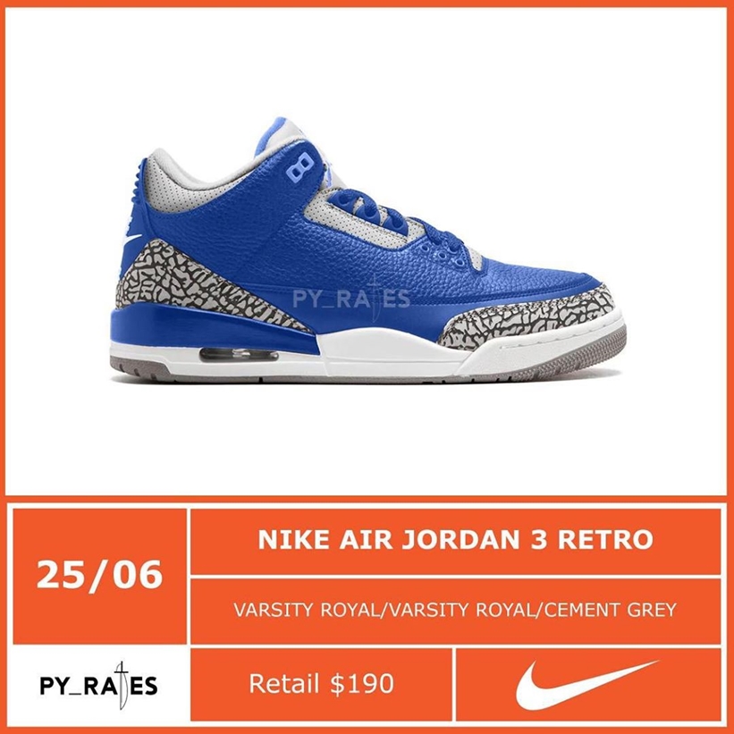 6/25発売予定！ナイキ エア ジョーダン 3 レトロ “バーシティロイヤル” (NIKE AIR JORDAN 3 RETRO “Varsity Royal”)