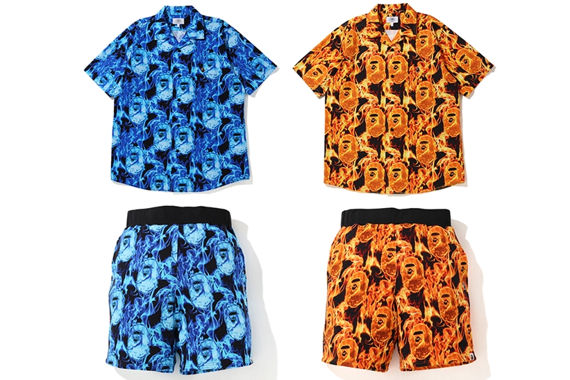 「燃え盛る炎」の新柄！A BATHING APE 2020 S/S 新柄「BAPE FLAME」を採用したシャツとショーツが5/9発売 (ア ベイシング エイプ)