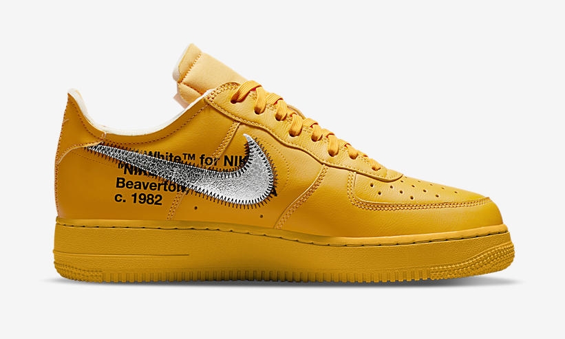 海外 7/5、9/28 発売予定！OFF-WHITE c/o VIRGIL ABLOH × NIKE AIR FORCE 1 LOW “University Gold/Metallic Silver” (オフホワイト ナイキ エア フォース 1 ロー “ユニバーシティゴールド/メタリックシルバー”) [DD1876-700]