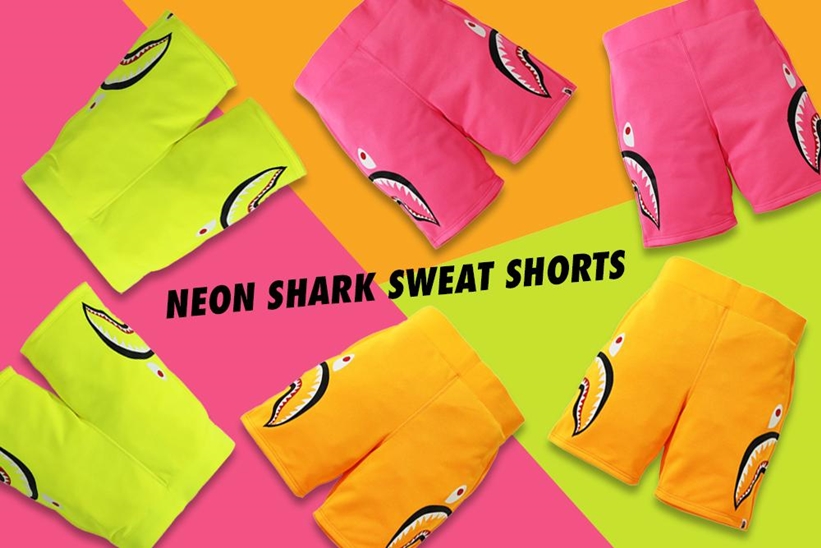 A BATHING APEからなネオンカラーとシャークを掛け合わせた「NEON SHARK SWEAT SHORTS」が5/23発売 (ア ベイシング エイプ)
