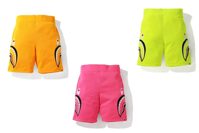 A BATHING APEからなネオンカラーとシャークを掛け合わせた「NEON SHARK SWEAT SHORTS」が5/23発売 (ア ベイシング エイプ)