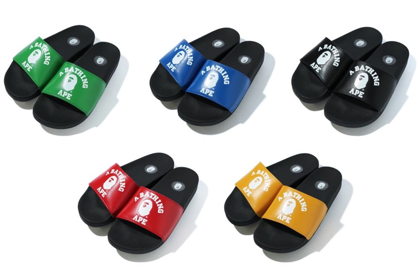 A BATHING APEから定番のカレッジロゴがプリントされたスライドサンダル「COLLEGE SLIDE SANDALS」が5/30発売 (ア ベイシング エイプ)