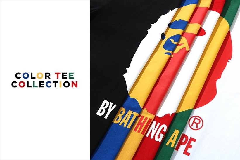 A BATHING APEからカラフルなカレッジロゴ/APE HEAD/シャークモチーフがプリントされたTEE「COLOR TEE COLLECTION」が5/30発売 (ア ベイシング エイプ)