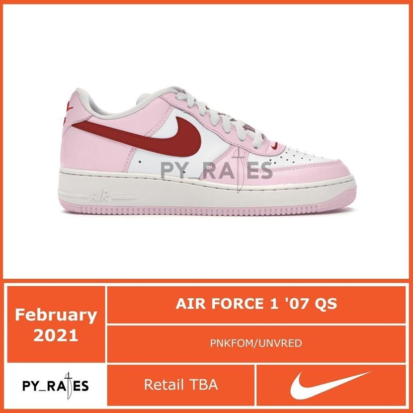 国内 2/6 発売！ナイキ エア フォース 1 07 ロー QS “バレンタイン” (NIKE AIR FORCE 1 07 LOW QS “2021 Valentine”) [DD7117-100]