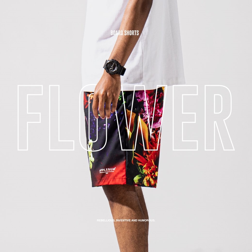 APPLEBUMから色彩豊かな花柄をプリントした総柄のボードショーツ「"Flowers" Board Shorts」が発売 (アップルバム)