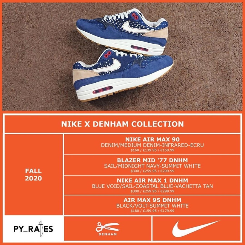 2020年 秋発売予定！DENHAM × NIKE COLLECTION “AIR MAX 1/AIR MAX 90/AIR MAX 95/BALAZER MID 77“ (デンハム ナイキ コレクション “エア マックス 1,90,95/ブレーザー ミッド 77”)