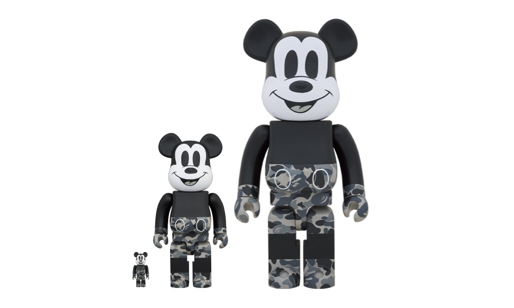 エイプ、ミッキー、ベアブリックのモノトーンカモフラ コラボが7月発売 (A BATHING APE MICKEY MOUSE BE@RBRICK)