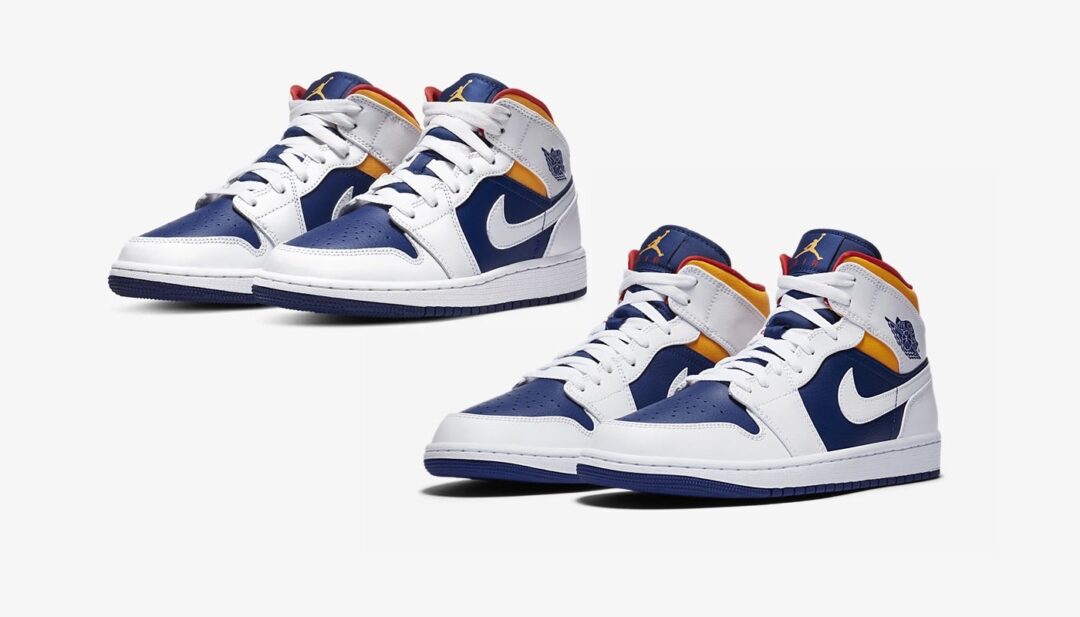 8/8発売！ナイキ エア ジョーダン 1 ミッド “ホワイト/ディープロイヤルブルー/トラックレッド” (NIKE AIR JORDAN 1 MID “White/Deep Royal Blue/Track Red”) [554724,554725-131]