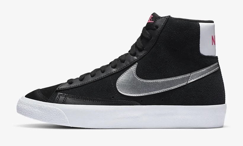 ナイキ ウィメンズ ブレーザー ミッド ビンテージ 77 “ブラック/ピンクブラスト/メタリックシルバー” (NIKE WMNS BLAZER MID VINTAGE 77 “Black/Pink Blast/Metallic Silver”) [DA4283-001]