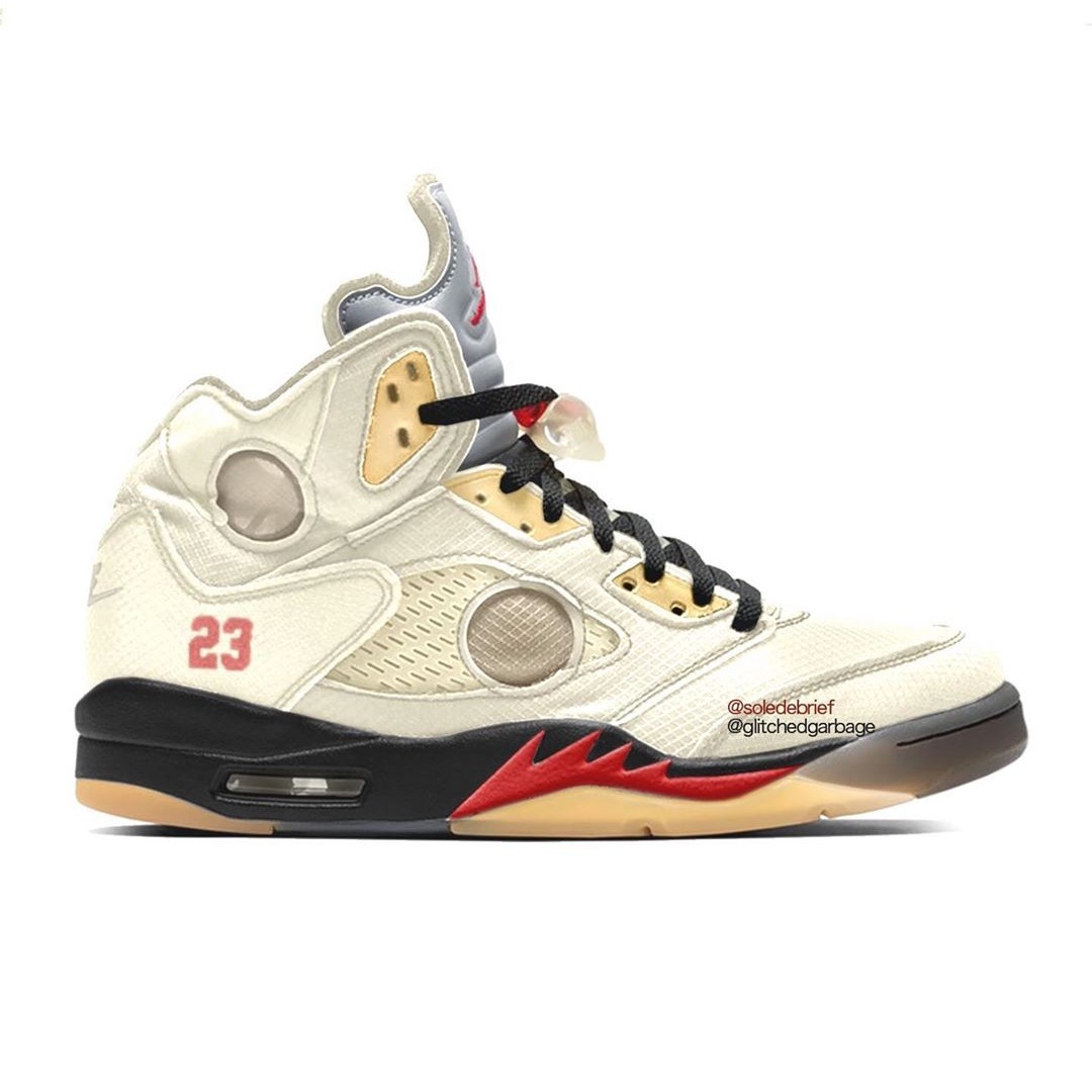 【10/29 発売、アパレル 12月中旬 発売】オフホワイト × ナイキ エア ジョーダン 5 “セイル” (OFF-WHITE NIKE AIR JORDAN 5 “Sail/Fire Red/Muslin/Black”) [DH8565-100]