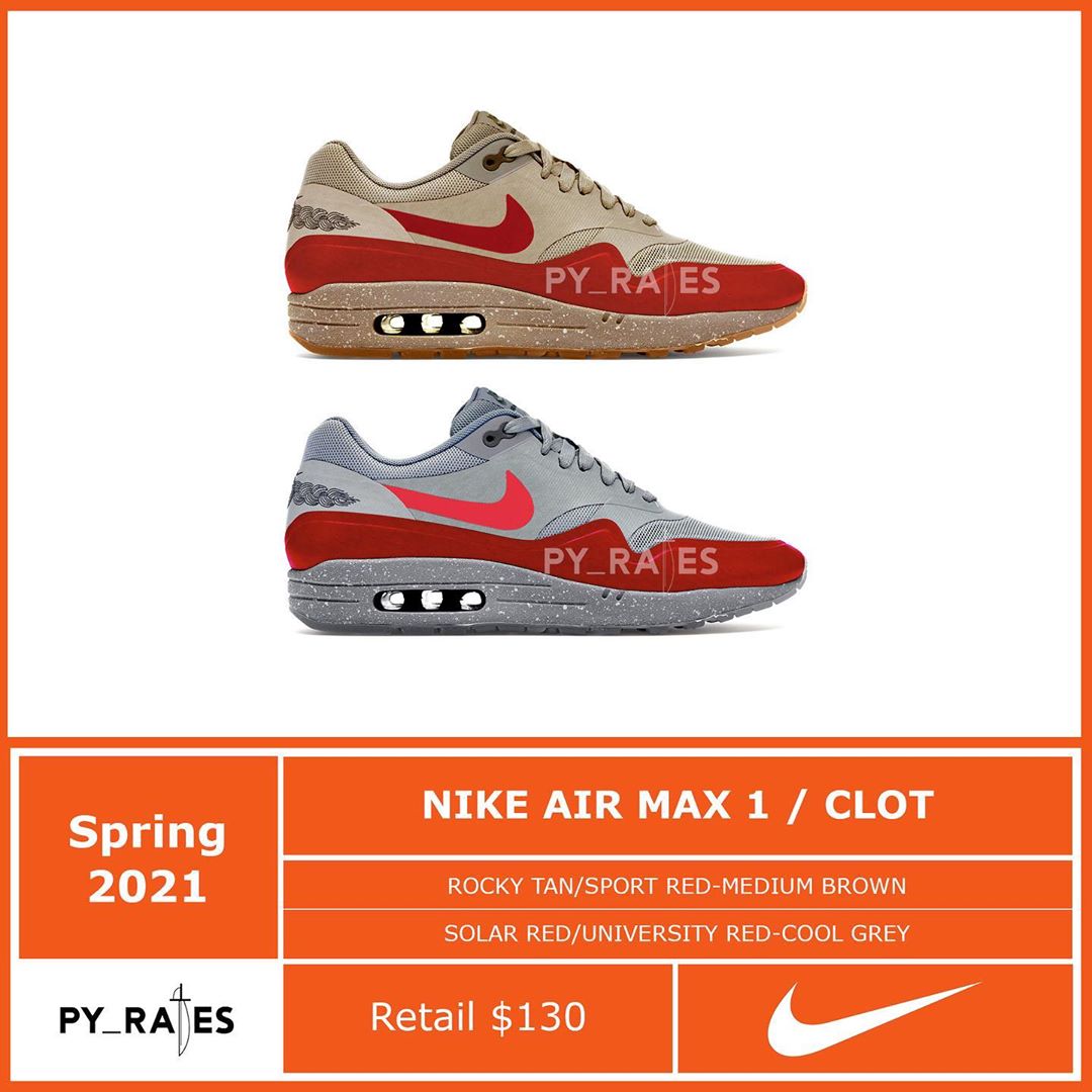 【リーク】2021年 春発売予定！CLOT x NIKE AIR MAX 1 “Rocky Tan/Solar Red” (クロット ナイキ エア マックス 1 “ロッキータン/ソーラーレッド”)