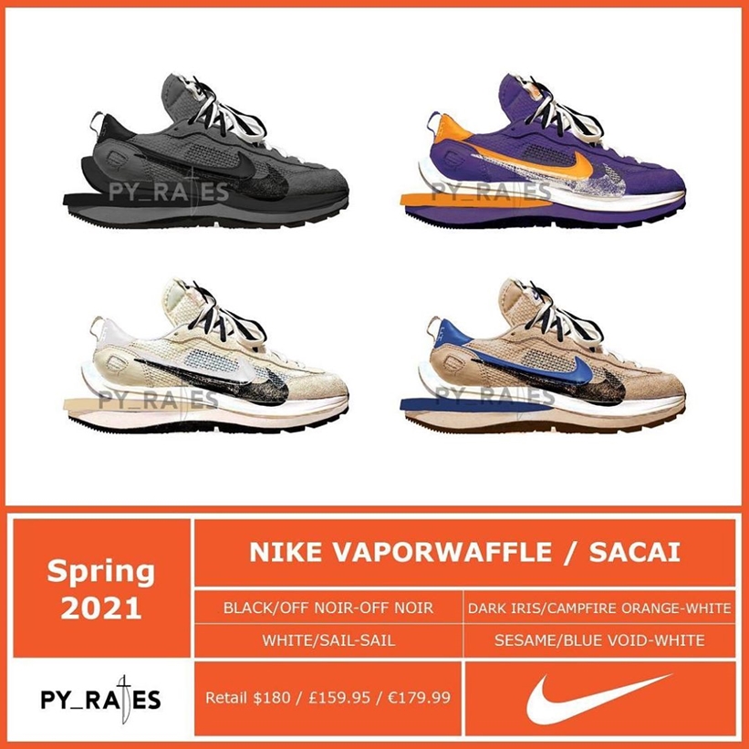 【リーク】2021年 春発売予定！sacai x NIKE VAPOR WAFFLE 4カラー (サカイ ナイキ ヴェイパー ワッフル)