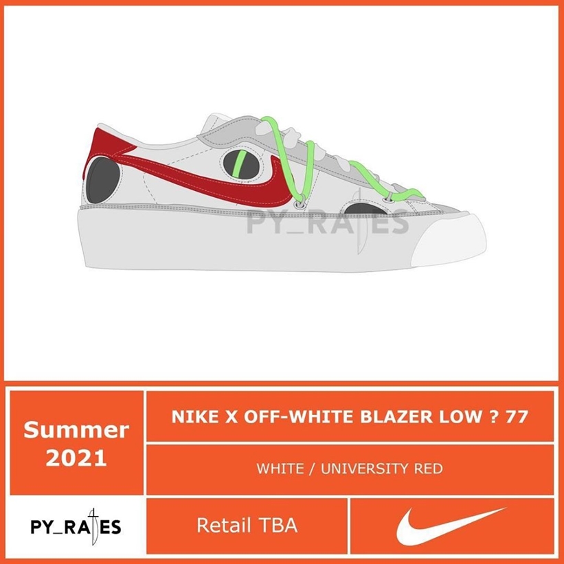 2021年 夏発売予定！OFF-WHITE C/O VIRGIL ABLOH × NIKE BLAZER LOW 77 “White/University Red” (オフホワイト ナイキ ブレーザー ロー 77 “ホワイト/ユニバーシティレッド”)