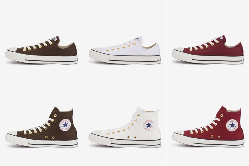 9/8発売！ゴールドの「CONVERSE」刻印入りの平ハトメでアレンジした CONVERSE ALL STAR FLATEYELETS OX/HI (コンバース オールスター フラットアイレッツ OX/HI)