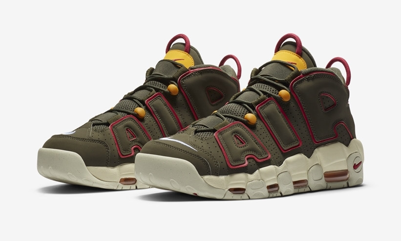 ナイキ エア モア アップテンポ "カーゴカーキ/レッド/セイル" (NIKE AIR MORE UPTEMPO "Cargo Kahki/Red/Sail") [DH0622-300]