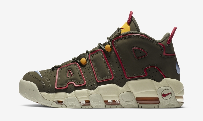 ナイキ エア モア アップテンポ “カーゴカーキ/レッド/セイル” (NIKE AIR MORE UPTEMPO “Cargo Kahki/Red/Sail”) [DH0622-300]