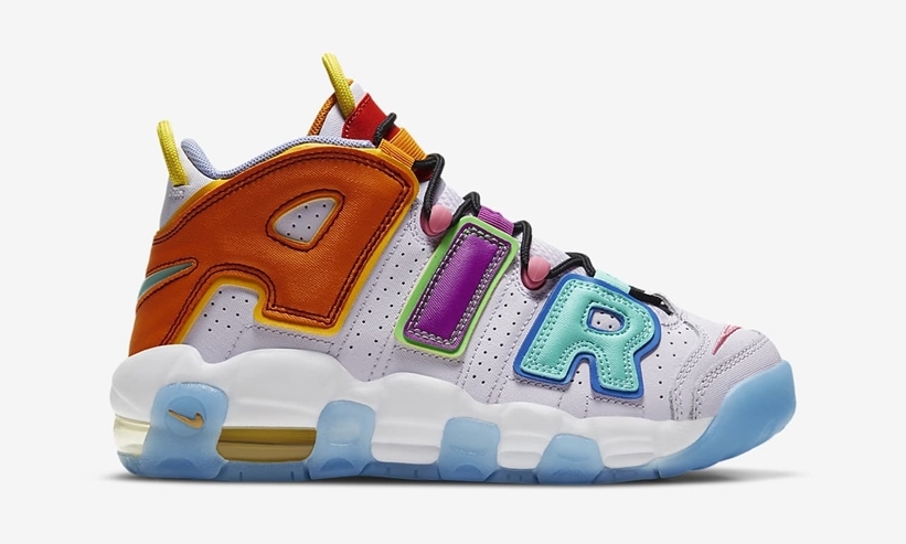 ナイキ GS エア モア アップテンポ “ベアリーグレープ/オプティイエロー” (NIKE GS AIR MORE UPTEMPO “Barely Grape/Opti Yellow/Vivid Purple/Orange Peel”) [DH0624-500]