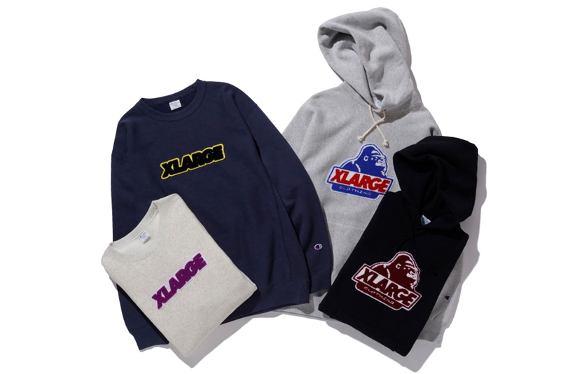 XLARGE × Champion 最新作では、REVERSE WEAVE 裏毛を使用したクルーネックスウェットとフードスウェットが11/6発売 (エクストララージ チャンピオン)