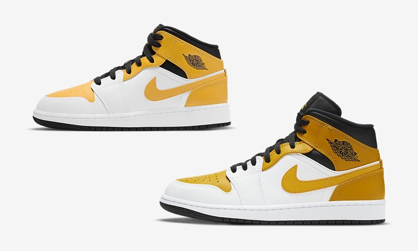 ナイキ エア ジョーダン 1 ミッド “ホワイト/ユニバーシティゴールド/ブラック” (NIKE AIR JORDAN 1 MID “White/University Gold/Black”) [554724-170/554725-170]