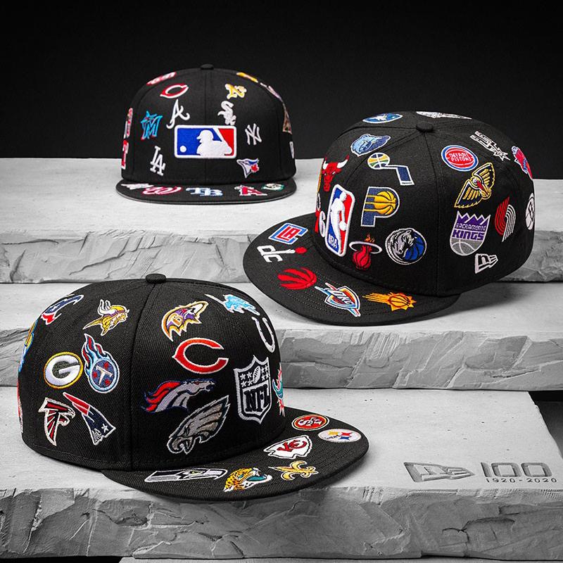 【月一メモリアルキャップ】MLB、NBA、NFL 全球団のロゴをキャップ全面に刺繍でレイアウトしたニューエラ 100周年記念モデル 3型が発売 (New Era 100th Monthly Limited)